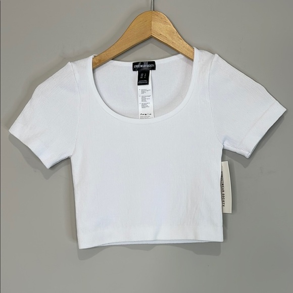 5/$25 Streetwear Society NWT Ribbed Fitted Crop Baby Tee White Stretch S - Picture 9 of 9